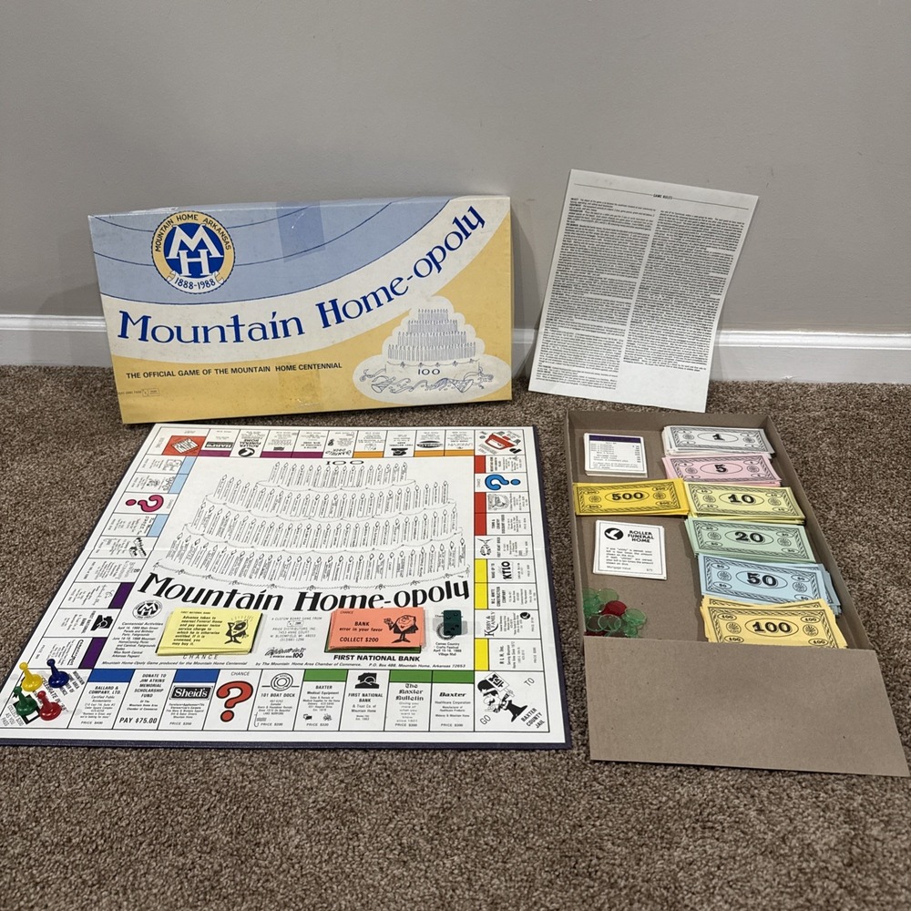 VTG Mountain Home Arkansas Opoly Monopoly Board Game 1988 Centennial Incomplete